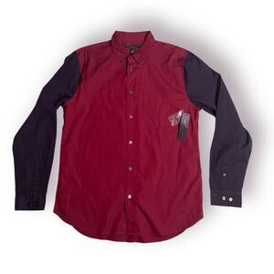 Marc by Marc Jacobs Colorblock Oxford Dress Shirt Maroon/Black Long Sleeve Large